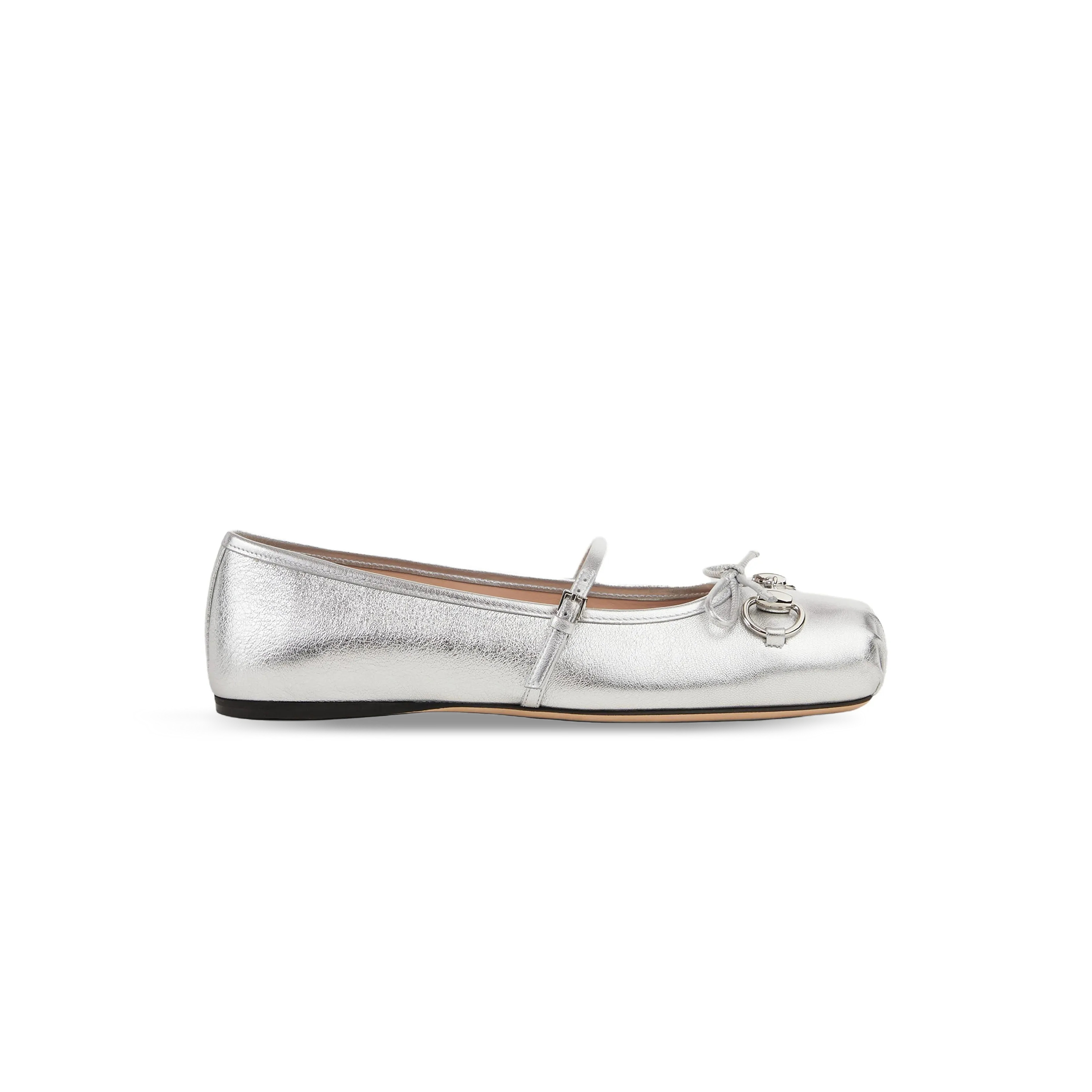 GUCCI WOMEN'S GUCCI HORSEBIT BALLET FLAT IN SILVER LEATHER ‎814413